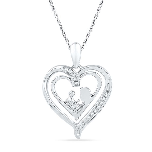 Previously Owned - 1/20 CT. T.w. Diamond Motherly Love Heart Pendant in Sterling Silver