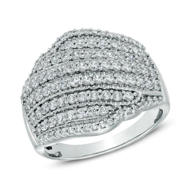 Previously Owned - 1 CT. T.w. Diamond Multi-Row Wave Ring in 10K White Gold