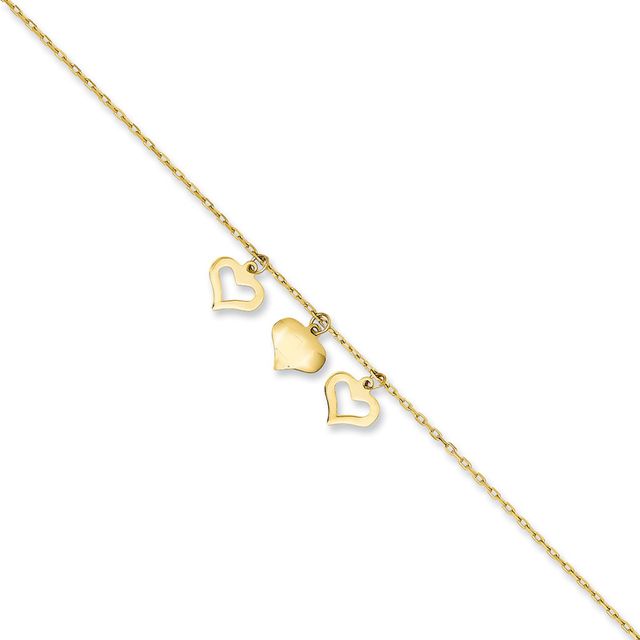 Previously Owned - Triple Heart Dangle Adjustable Anklet in 14K Gold - 10"