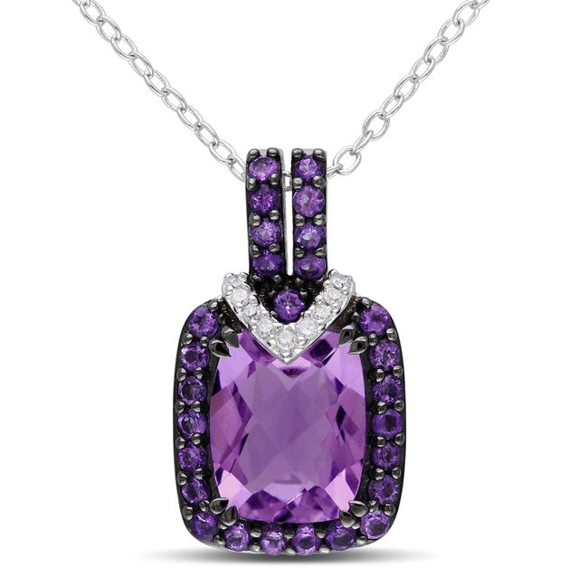 Previously Owned - Cushion-Cut Amethyst and Diamond Accent Pendant in Sterling Silver with Black Rhodium