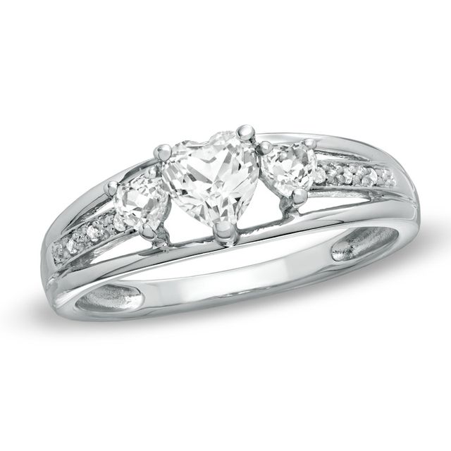 Previously Owned - Heart-Shaped White Topaz and Diamond Accent Three Stone Promise Ring in 10K White Gold