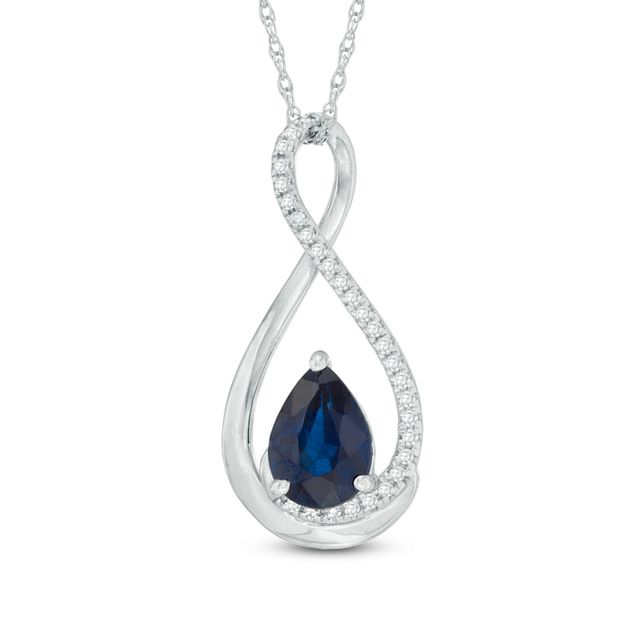 Previously Owned - Pear-Shaped Blue Sapphire and Diamond Accent Infinity Pendant in 10K White Gold