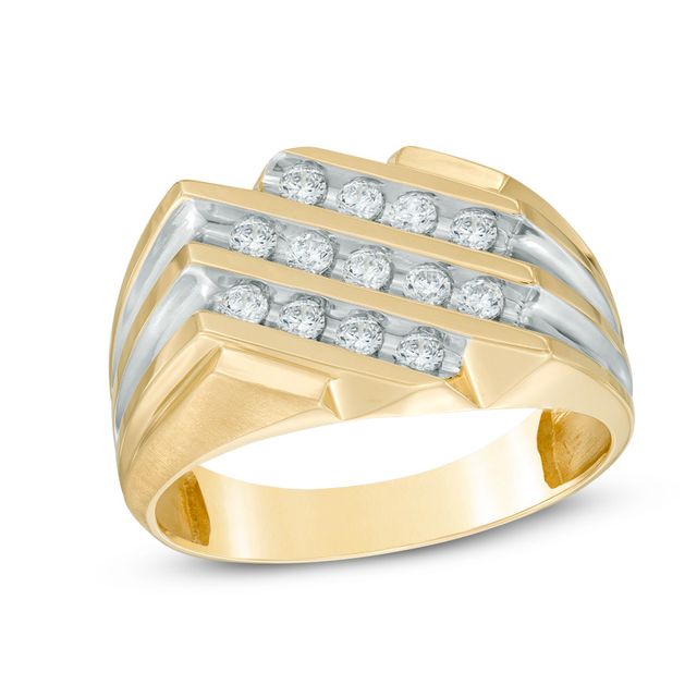 Previously Owned - Men's 1/2 CT. T.w. Diamond Three Row Slant Ring in 10K Two-Tone Gold