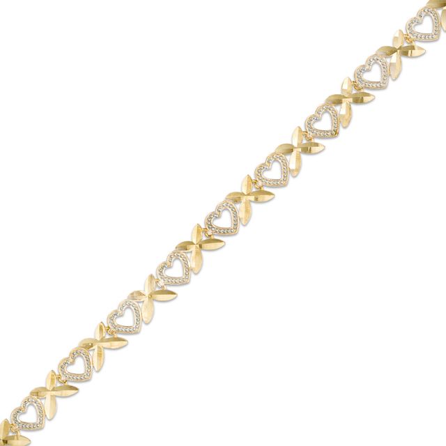 Previously Owned - Alternating "X" and Heart Bracelet in 10K Two-Tone Gold - 7.25"