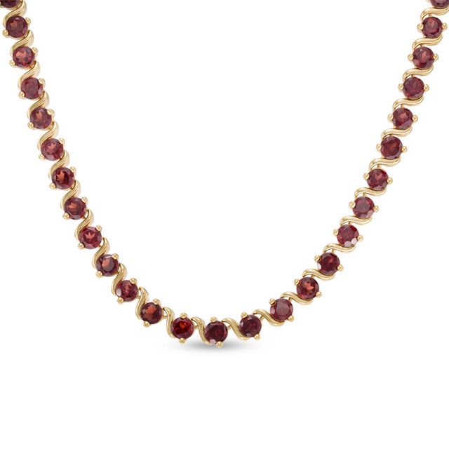 Previously Owned - 4.0mm Garnet Cascading Tennis Necklace in Sterling Silver with 18K Gold Plate