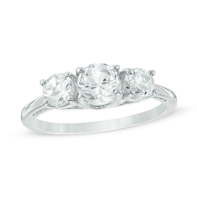 Previously Owned - 5.2mm Lab-Created White Sapphire Three Stone Ring in 10K White Gold