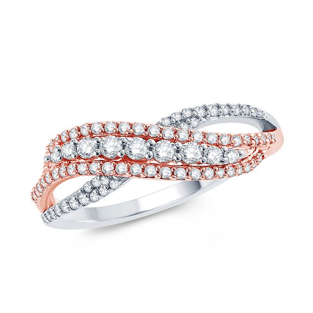 Previously Owned - 1/2 CT. T.w. Diamond Triple Row Wave Anniversary Band in 10K Two-Tone Gold