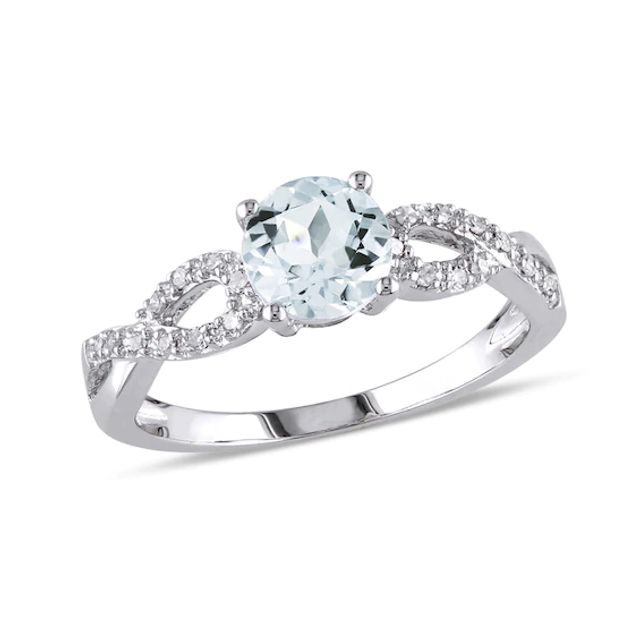 Previously Owned - 6.0mm Aquamarine and Diamond Accent Twist Shank Ring in 10K White Gold