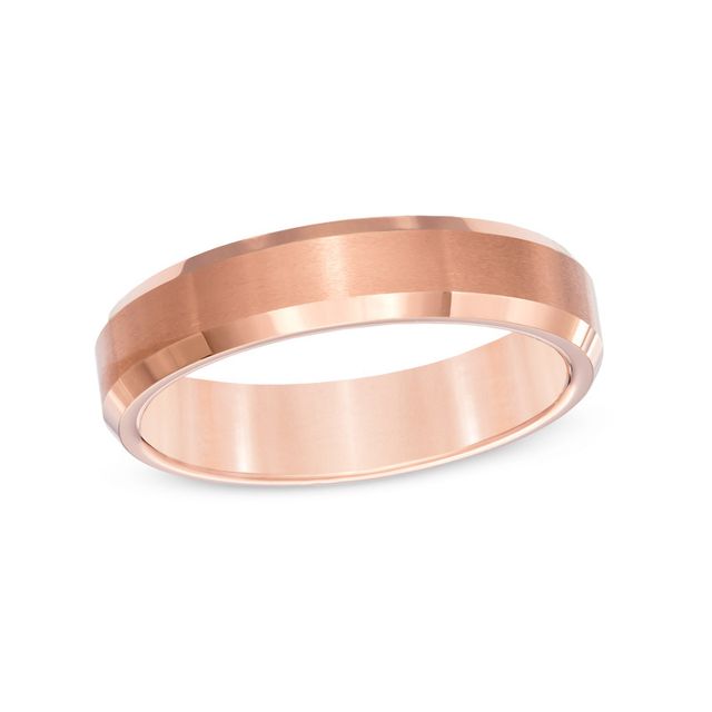 Previously Owned - Triton Men's 5.0mm Comfort Fit Bevelled Edge Rose-Tone PVD Tungsten Wedding Band