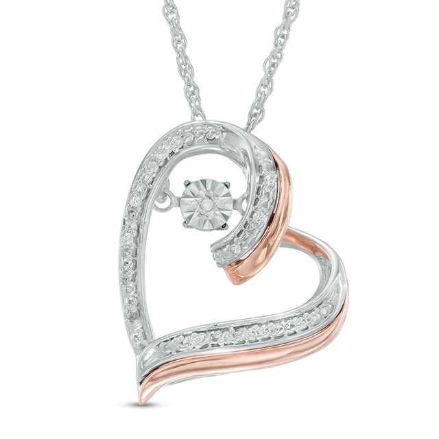 Previously Owned - Diamond Accent Tilted Heart Pendant in Sterling Silver and 10K Rose Gold