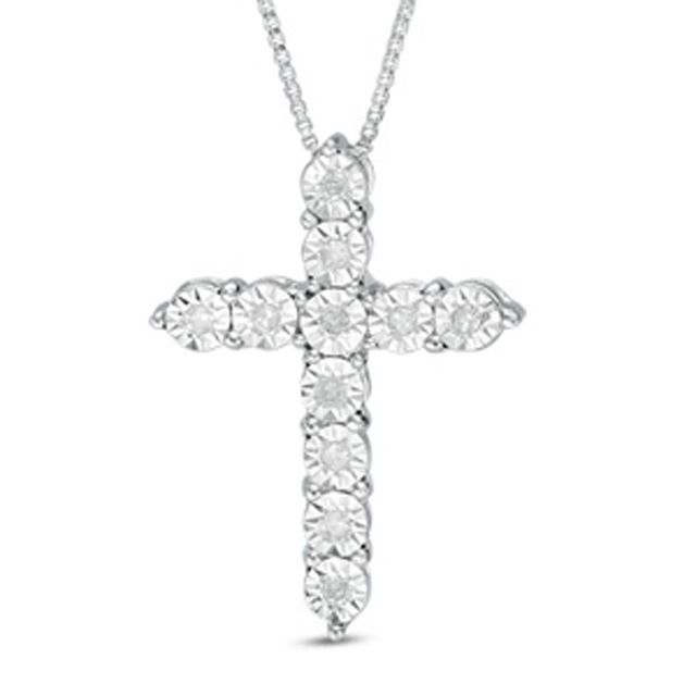 Previously Owned - 1/10 CT. T.w. Diamond Cross Pendant in Sterling Silver