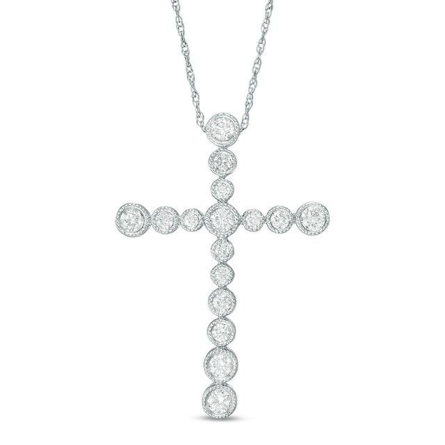 Previously Owned - 1/2 CT. T.w. Diamond Vintage-Style Cross Pendant in 14K White Gold