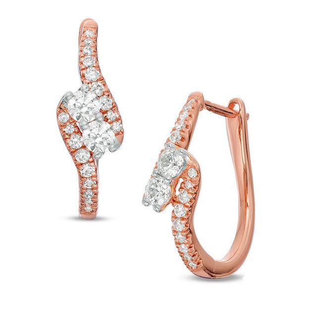 Previously Owned - Ever UsÂ® 5/8 CT. T.w. Two-Stone Diamond Bypass Hoop Earrings in 14K Rose Gold