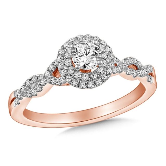 Previously Owned - 1/2 CT. T.w. Diamond Frame Twist Engagement Ring in 10K Rose Gold