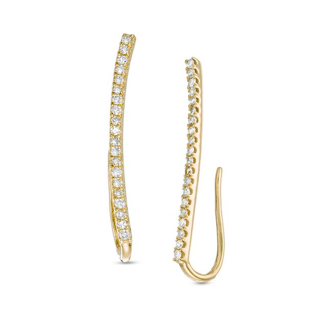Previously Owned - 1/8 CT. T.w. Diamond Curved Bar Crawler Earrings in 10K Gold