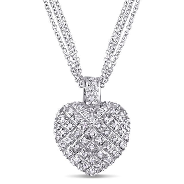 Previously Owned - 1 CT. T.w. Diamond Three Strand Heart Pendant in Sterling Silver - 17"
