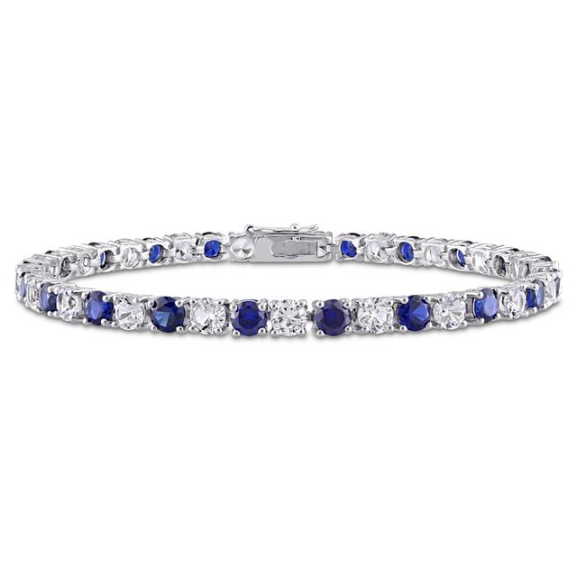 Previously Owned - 4.0mm Lab-Created Blue and White Sapphire Alternating Tennis Bracelet in Sterling Silver - 7.25"