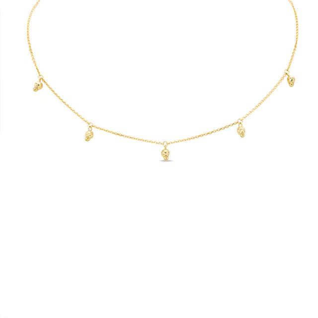 Previously Owned - Diamond-Cut Dangle Bead Station Choker Necklace in 14K Gold - 16"