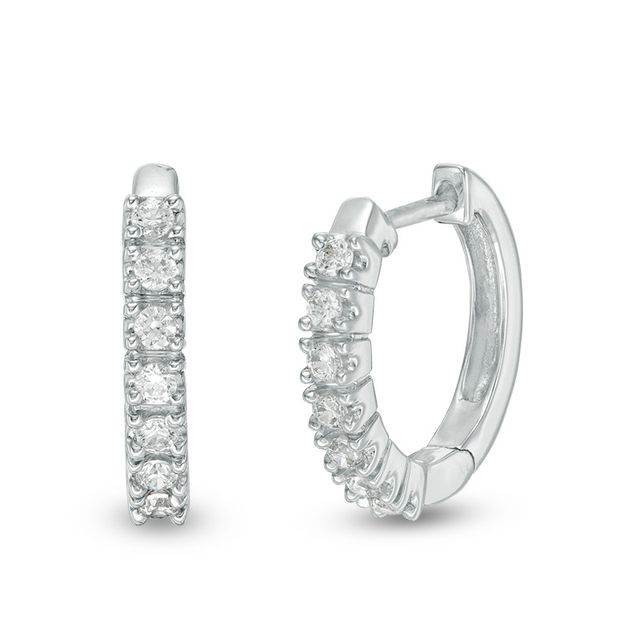 Previously Owned - 1/4 CT. T.w. Diamond Huggie Hoop Earrings in 14K White Gold