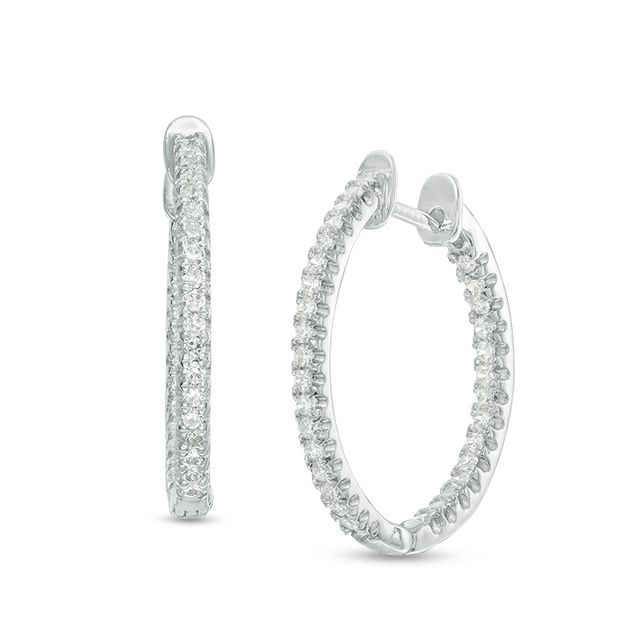 Previously Owned - 1/3 CT. T.w. Diamond Inside-Out Hoop Earrings in 14K White Gold