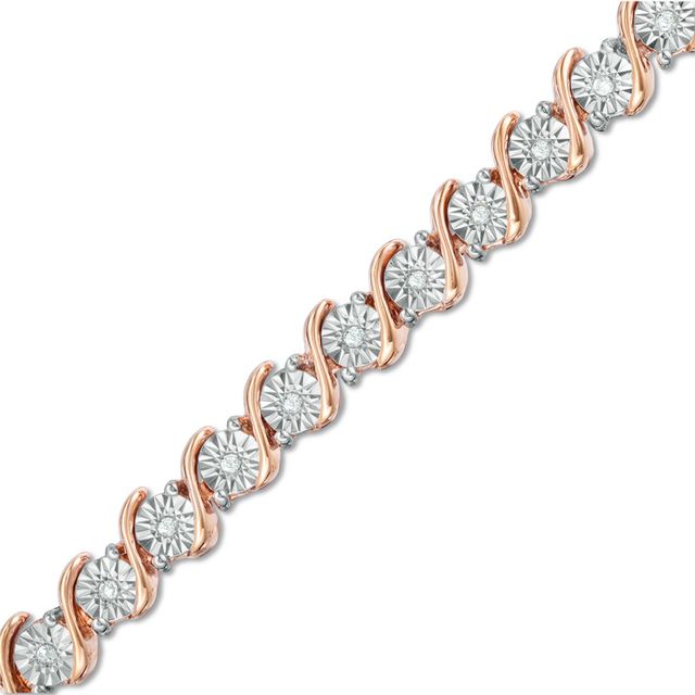 Previously Owned - 1/4 CT. T.w. Diamond "S" Tennis Bracelet in Sterling Silver with 14K Rose Gold Plate - 7.25"