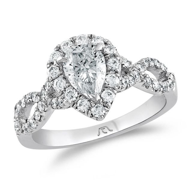 Previously Owned - 1-1/5 CT. T.w. Pear-Shaped Diamond Frame Twist Engagement Ring in Platinum