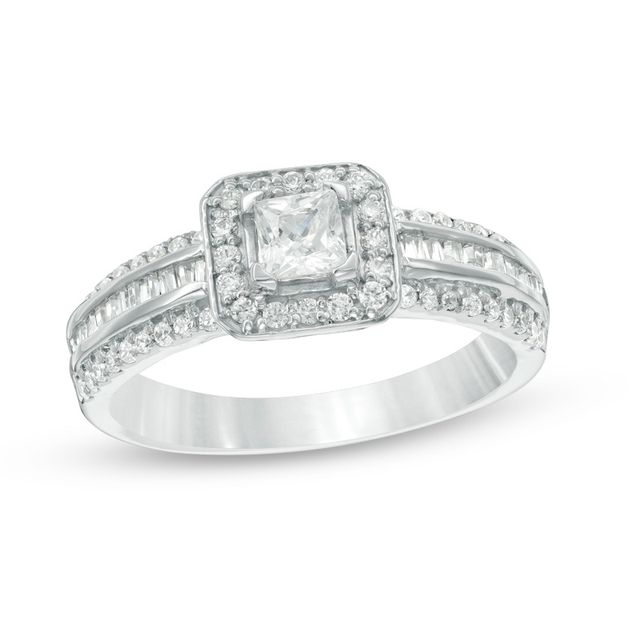 Previously Owned - 3/4 CT. T.w. Princess-Cut Diamond Frame Multi-Row Engagement Ring in 10K White Gold