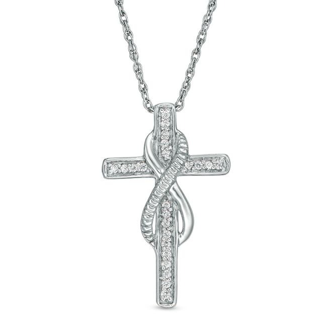 Previously Owned - 1/10 CT. T.w. Diamond Infinity Cross Pendant in Sterling Silver