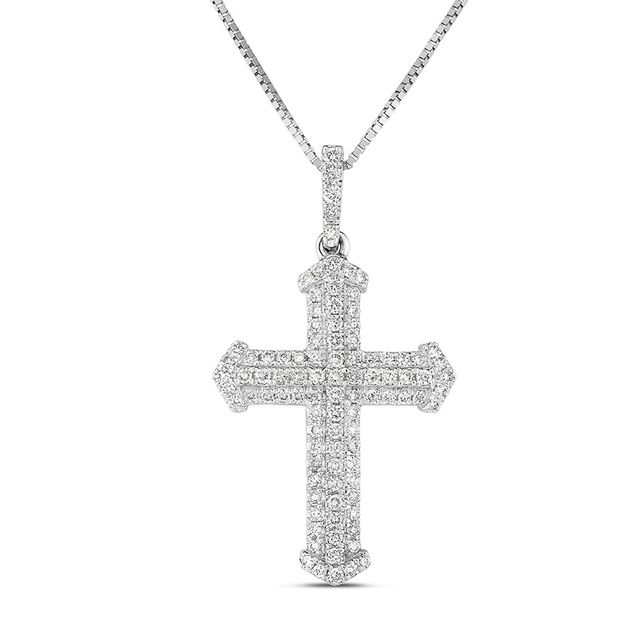 Previously Owned - 1/3 CT. T.w. Diamond Multi-Row Cross Pendant in 10K White Gold