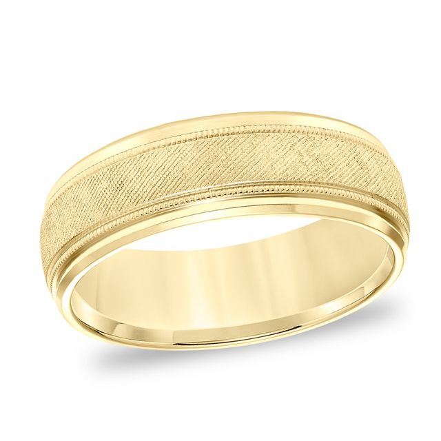 Previously Owned - 7.0mm Comfort-Fit Florentine Milgrain Wedding Band in 14K Gold