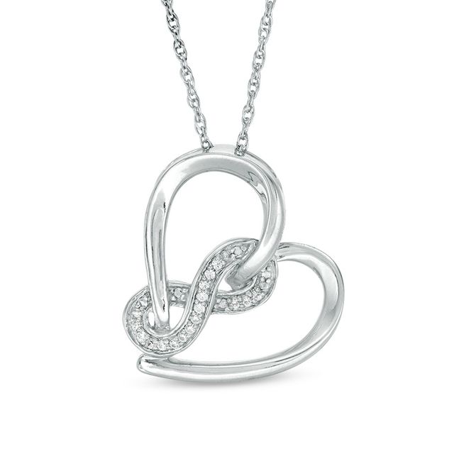 Previously Owned - 1/20 CT. T.w. Diamond Infinity Wrapped Tilted Heart Pendant in Sterling Silver