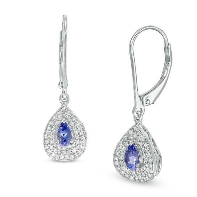 Previously Owned - Pear-Shaped Tanzanite and 1/4 CT. T.w. Diamond Double Frame Concave Drop Earrings in Sterling Silver