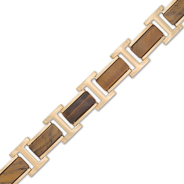 Previously Owned - Men's Tiger's Eye Link Bracelet in Stainless Steel with Yellow IP - 8.5"