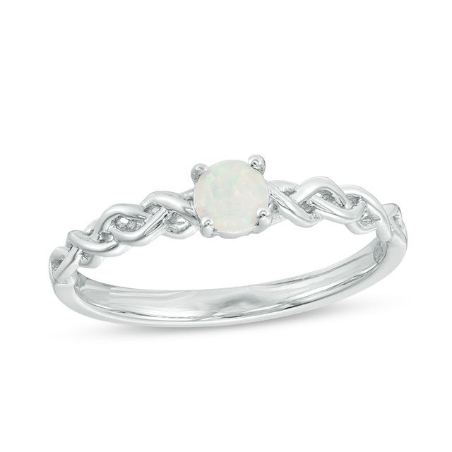 Previously Owned - 4.0mm Lab-Created Opal Solitaire Braided Shank Promise Ring in Sterling Silver