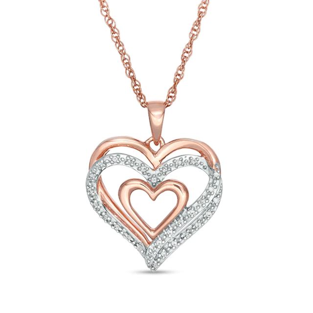 Previously Owned - 1/10 CT. T.w. Diamond Layered Heart Pendant in 10K Rose Gold