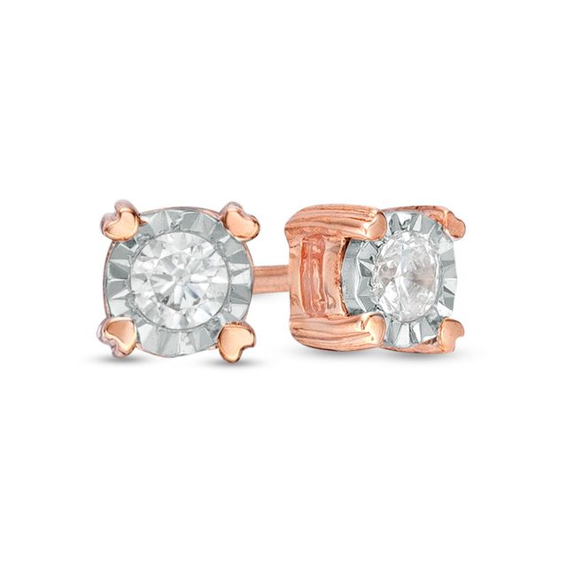 Previously Owned - 1/10 CT. T.w. Diamond Heart Prong Solitaire Stud Earrings in 10K Rose Gold