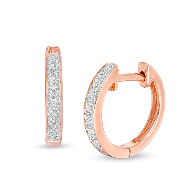 Previously Owned - 1/15 CT. T.w. Diamond Huggie Hoop Earrings in 14K Rose Gold