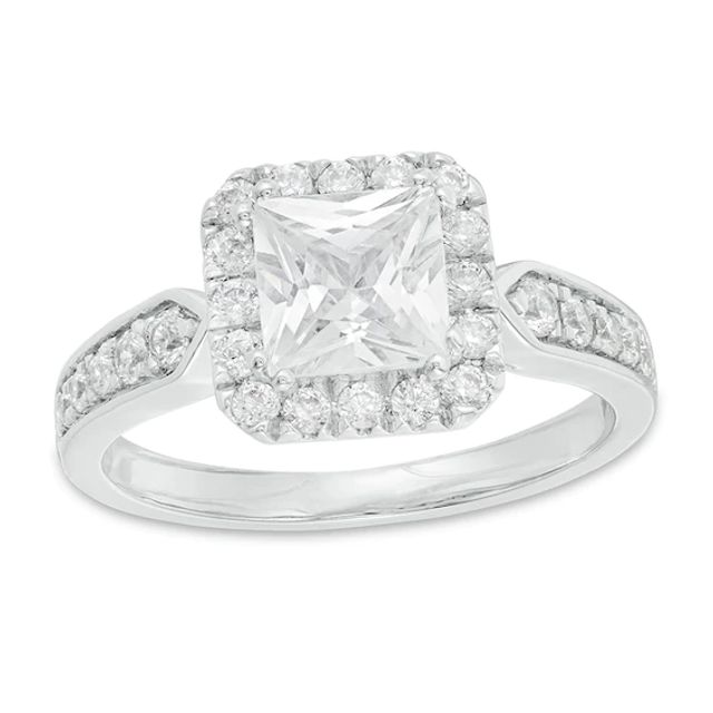 Previously Owned - 1-1/2 CT. T.w. Princess-Cut Diamond Frame Engagement Ring in 14K White Gold