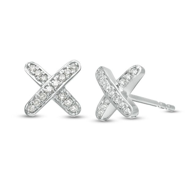 Previously Owned - 1/10 CT. T.w. Diamond "X" Stud Earrings in 10K White Gold