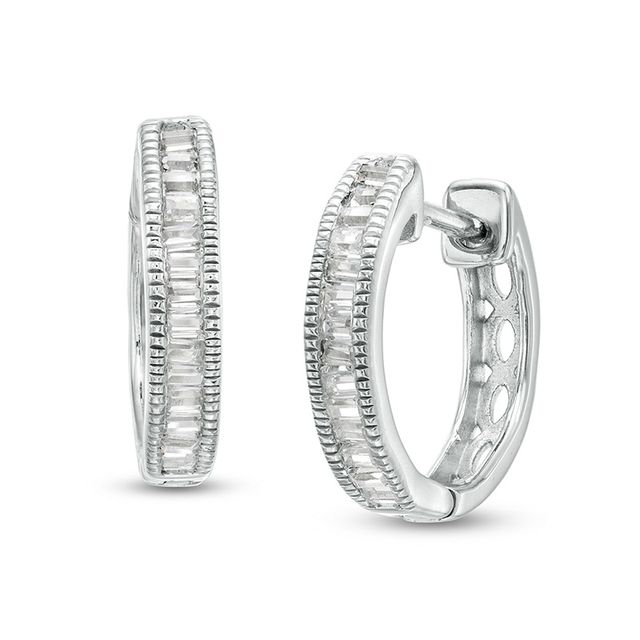 Previously Owned - 1/4 CT. T.w. Baguette Diamond Vintage-Style Hoop Earrings in 10K White Gold