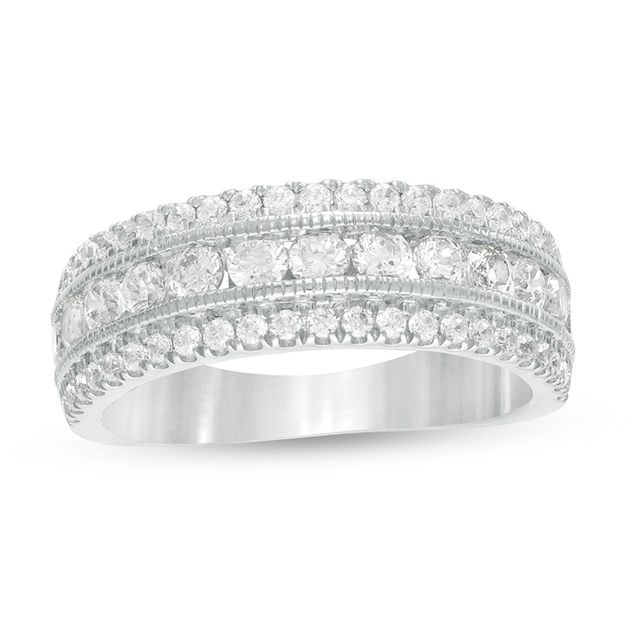 Previously Owned - 1-1/3 CT. T.w. Diamond Multi Row Vintage-Style Anniversary Ring in 10K White Gold