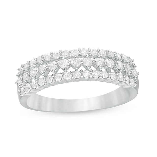 Previously Owned - 1/2 CT. T.w. Diamond Multi-Row Band in 10K White Gold