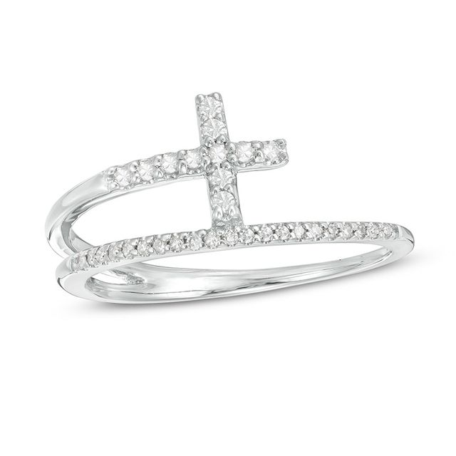 Previously Owned - 1/6 CT. T.w. Diamond Cross Split Shank Stacked Ring in 10K White Gold