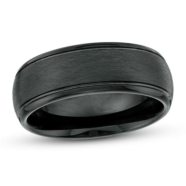 Previously Owned - Men's 8.0mm Satin-Finished Inlay Dome Wedding Band in Tungsten with Black IP