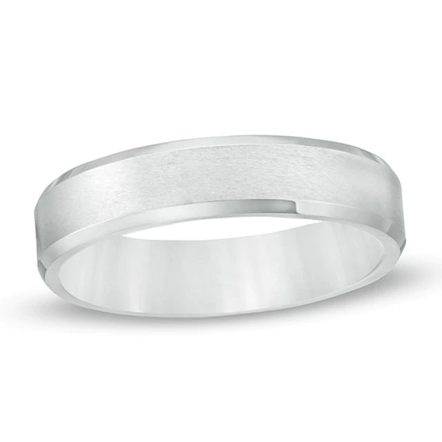 Previously Owned - Men's 5.0mm Brushed Inlay Bevelled Edge Wedding Band in Tungsten