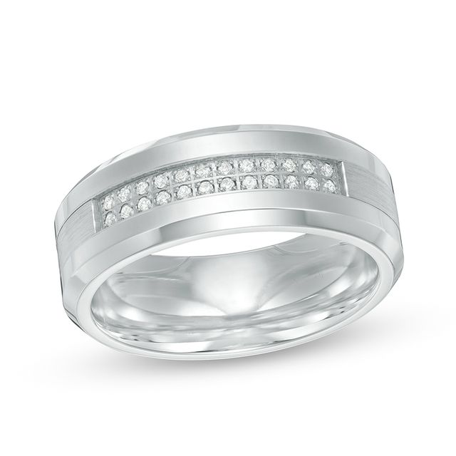 Previously Owned - Men's 1/8 CT. T.w. Diamond Double Row Wedding Band in Stainless Steel and Cobalt