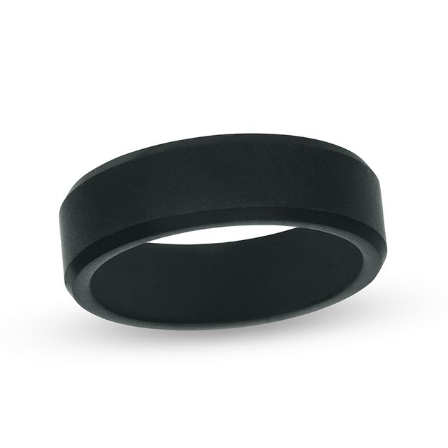 Previously Owned - Triton Men's 7.0mm Bevelled Edge Comfort Fit Wedding Band in Black Tungsten