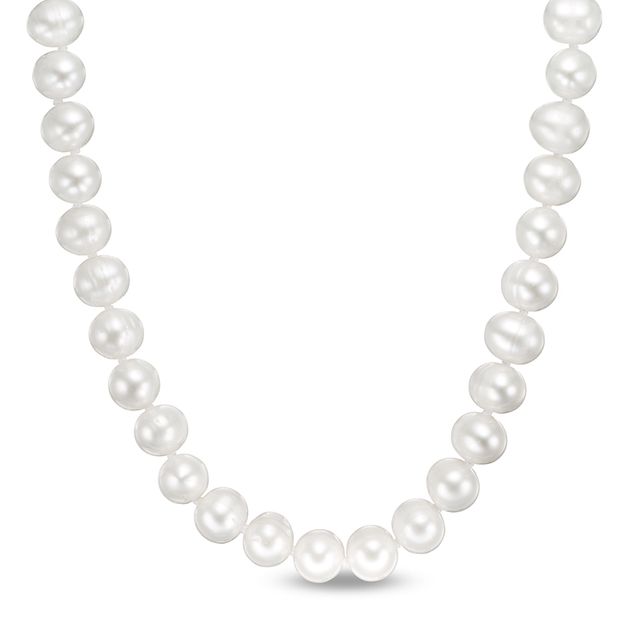 Previously Owned-9.0-10.0mm Freshwater Cultured Pearl Knotted Strand Necklace with Sterling Silver Clasp-18"