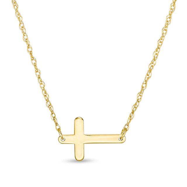 Previously Owned - Sideways Mini Cross Necklace in 14K Gold