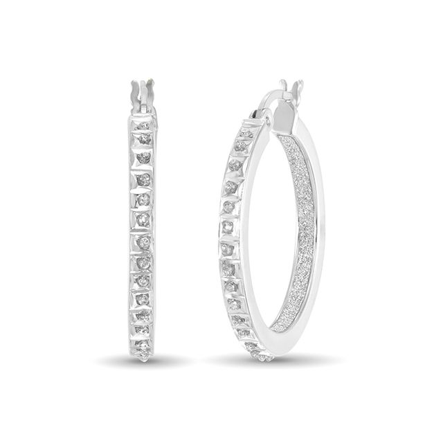 Previously Owned - Diamond Fascinationâ¢ 25.0mm Hoop Earrings in Sterling Silver with Platinum Plate